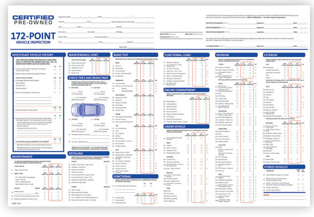 172 Point Certified Pre-Owned Inspection Forms