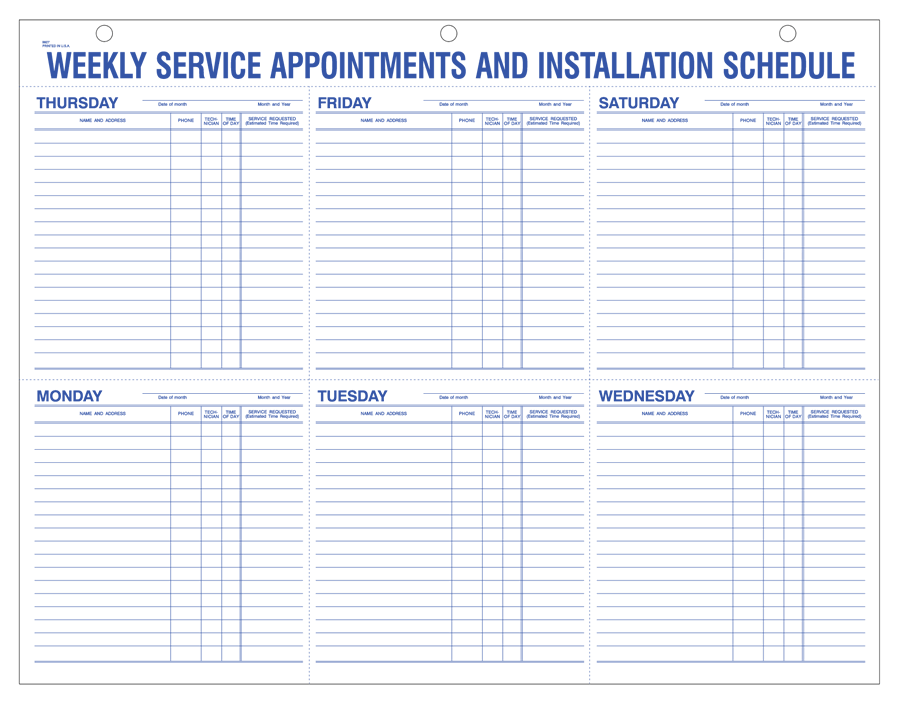 Six Day Daily Service Appointment Pad